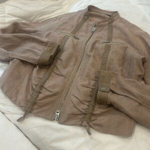 Armani Exchange Tan Linen Blend Bomber Jacket Size Large